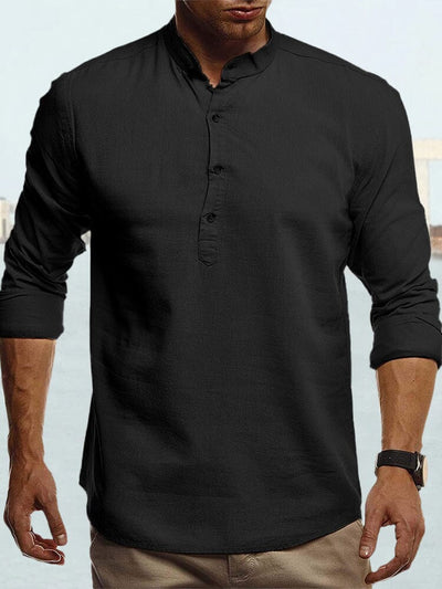 Cotton Linen Solid Color Casual Shirt Shirts coofandystore Black M 