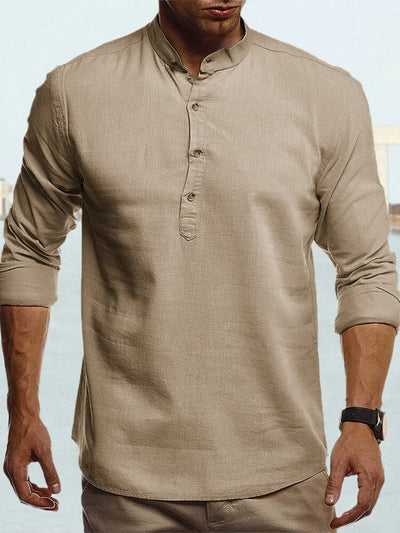 Cotton Linen Solid Color Casual Shirt Shirts coofandystore Khaki M 