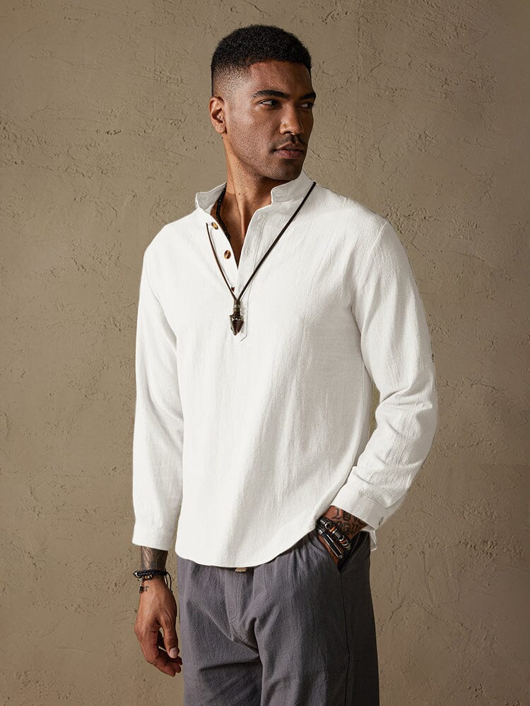 Casual Cotton Linen Solid Color Shirt Shirts coofandystore White M 