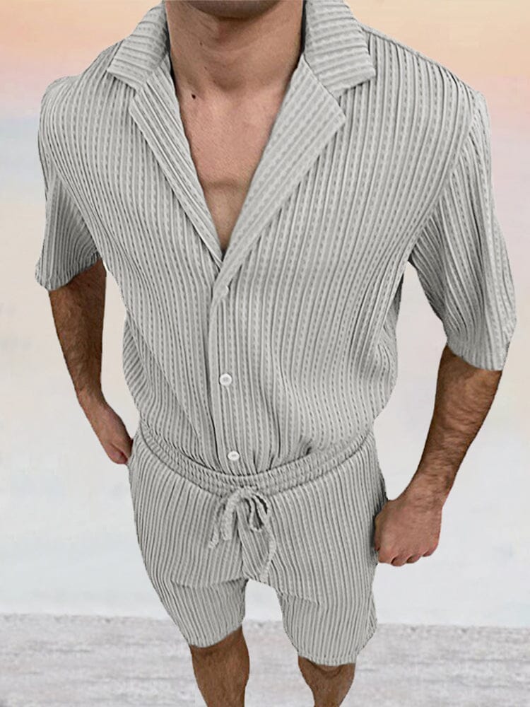 Casual Striped Short Sleeve Shirt Set Sets coofandystore 