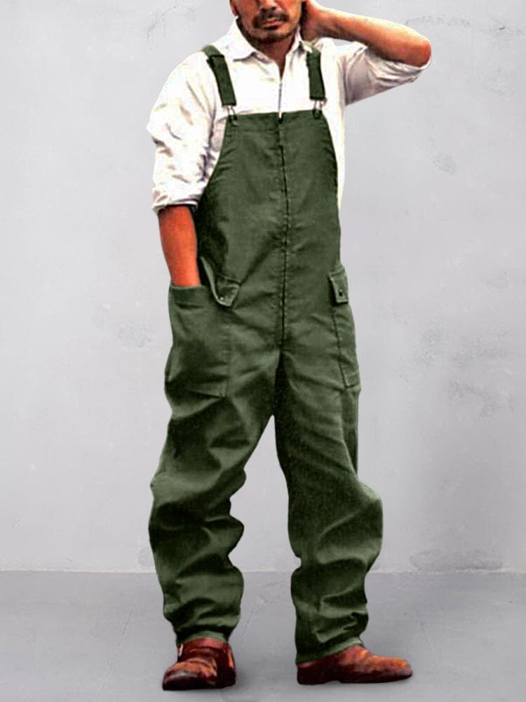 Loose Overalls Pants with Pockets Pants coofandystore Dark Green S 