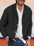 Casual Solid Cotton Linen Blazer Blazer coofandystore Black S 