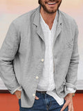 Casual Solid Cotton Linen Blazer Blazer coofandystore Grey S 