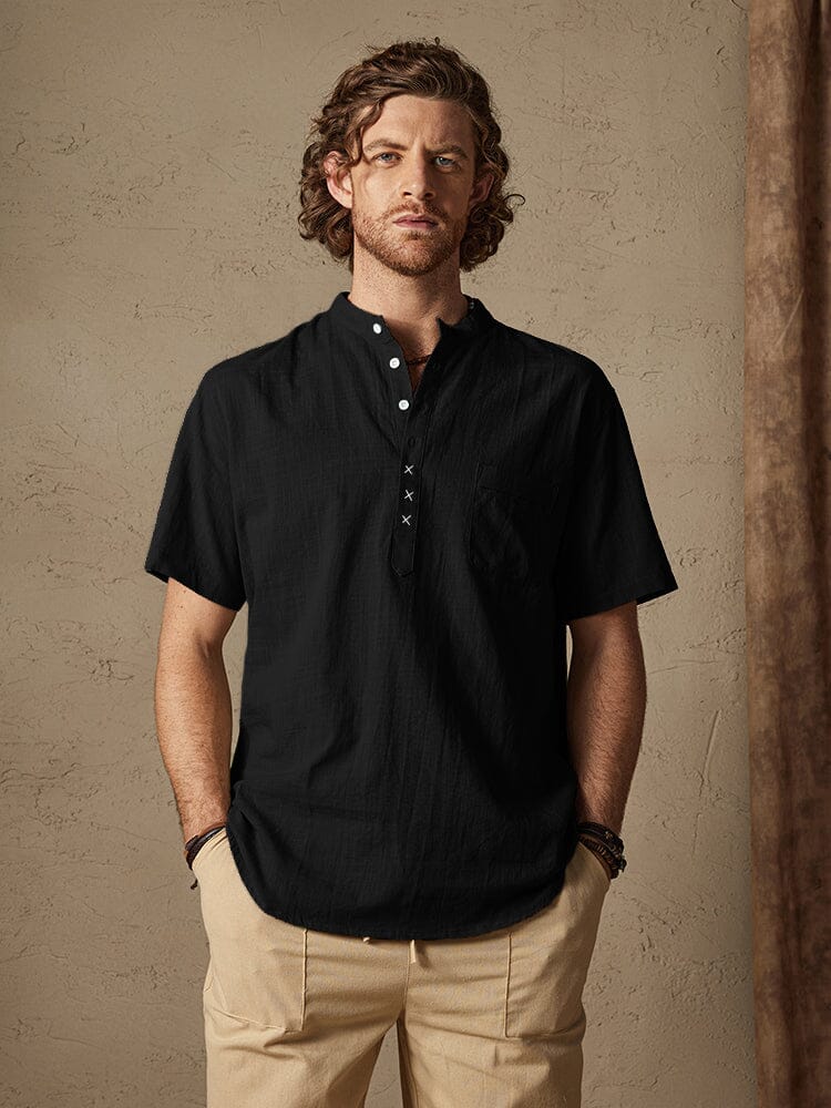 Cotton Linen Cozy Solid Button Shirt Shirts coofandystore Black S 