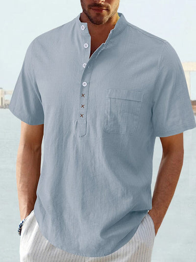Cozy Solid Cotton Linen Button Shirt Shirts coofandystore Clear Blue S 