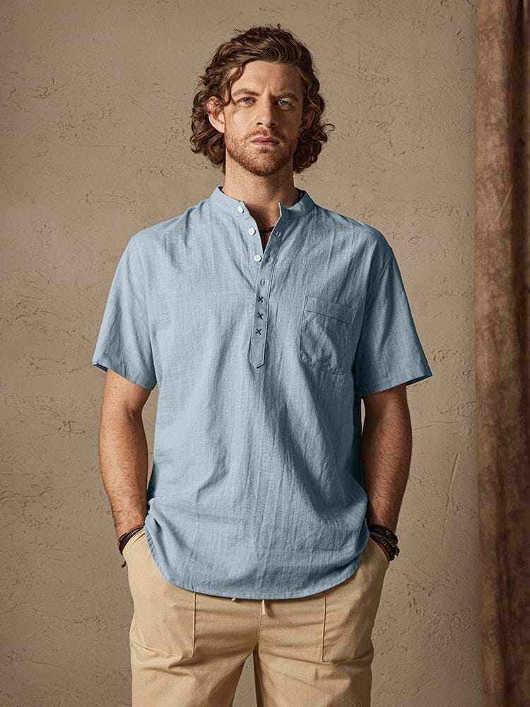 Cotton Linen Cozy Solid Button Shirt Shirts coofandystore Blue S 