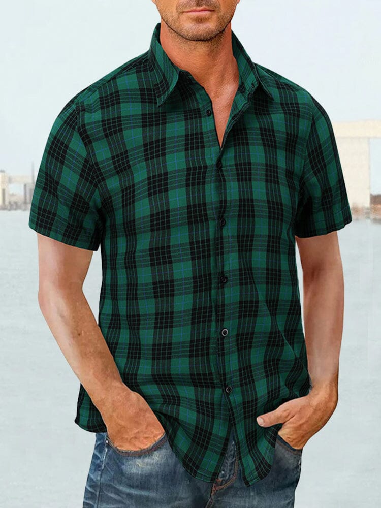 Cotton Plaid Casual Button Shirt Shirts coofandystore Green S 
