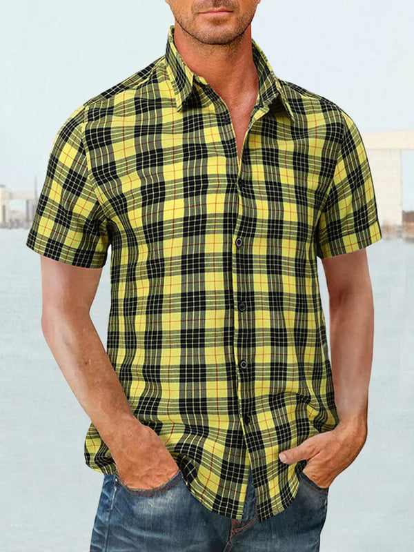 Cotton Plaid Casual Button Shirt Shirts coofandystore Yellow S 