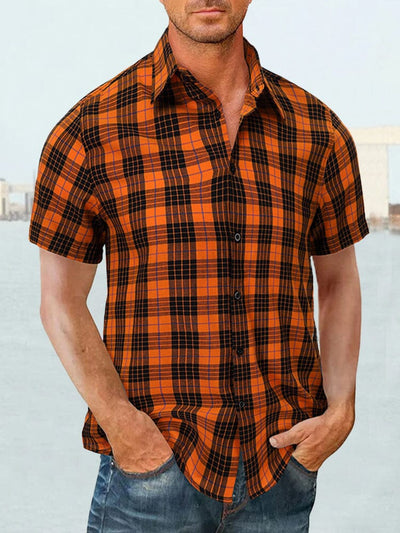 Cotton Plaid Casual Button Shirt Shirts coofandystore Orange S 