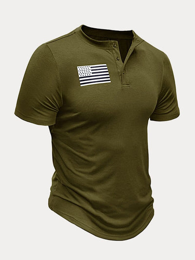 Casual Flag Printed Henley T-shirt T-Shirt coofandystore Army Green S 