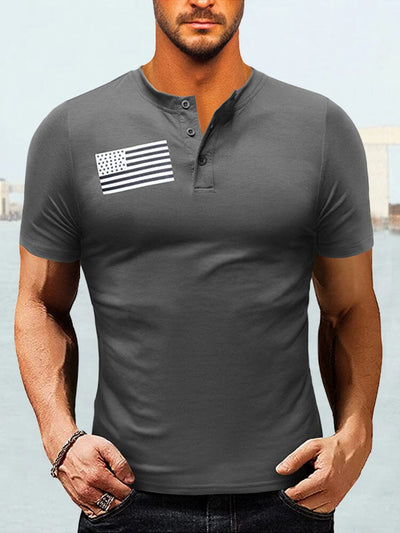 Casual Flag Printed Henley T-shirt T-Shirt coofandystore 