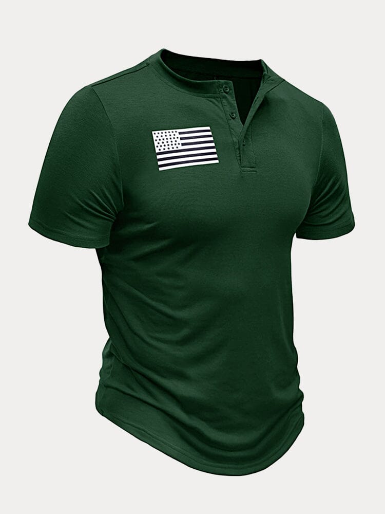 Casual Flag Printed Henley T-shirt T-Shirt coofandystore Green S 