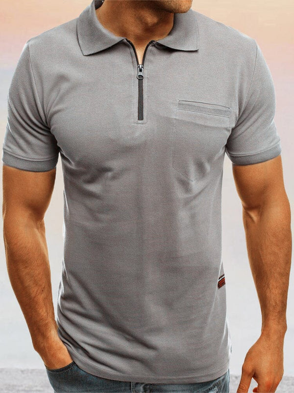 Classic Simple Short Sleeve Zipper Polo Shirt Polos coofandystore Grey S 