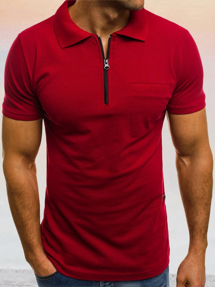 Classic Simple Short Sleeve Zipper Polo Shirt Polos coofandystore Red S 