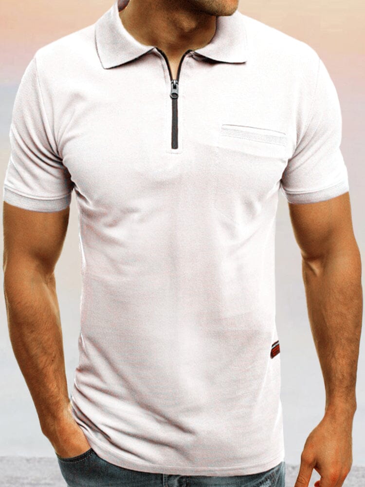 Classic Simple Short Sleeve Zipper Polo Shirt Polos coofandystore White S 