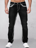 Classic Double stitches Slim Fit Jeans Pants coofandystore Black S 