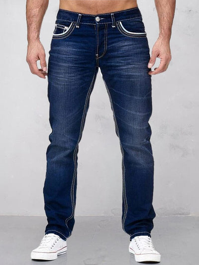 Classic Double stitches Slim Fit Jeans Pants coofandystore Deep Blue S 