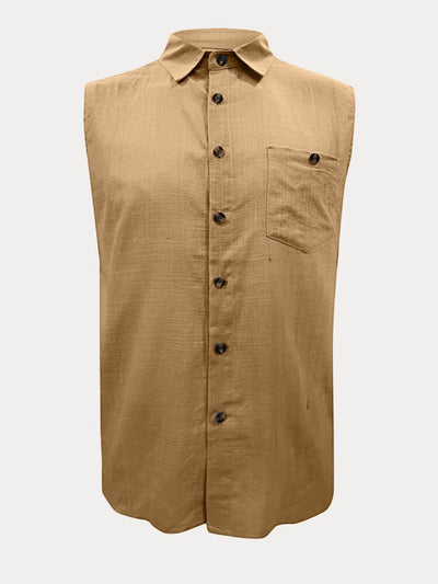 Solid Button Sleeveless Shirt Shirts coofandystore 