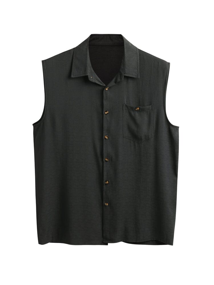 Solid Button Sleeveless Cotton Linen Casual Shirt Shirts coofandystore 