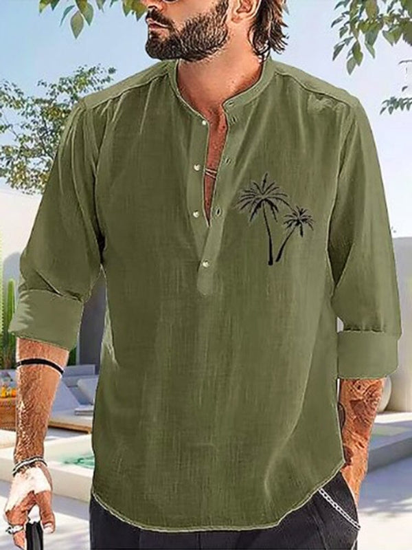 Cotton Linen Style Long Sleeve Shirt Shirts coofandystore Army Green M 