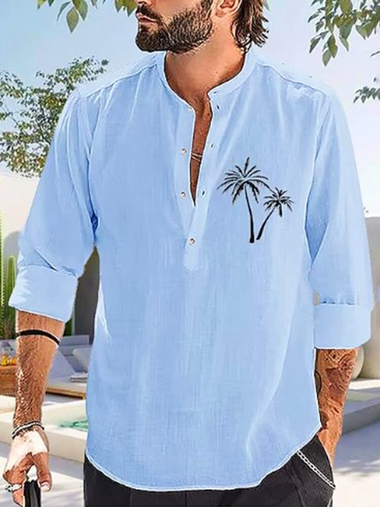 Cotton Linen Style Long Sleeve Shirt Shirts coofandystore Blue M 