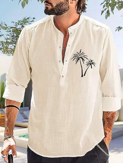Cotton Linen Style Long Sleeve Shirt Shirts coofandystore Cream M 