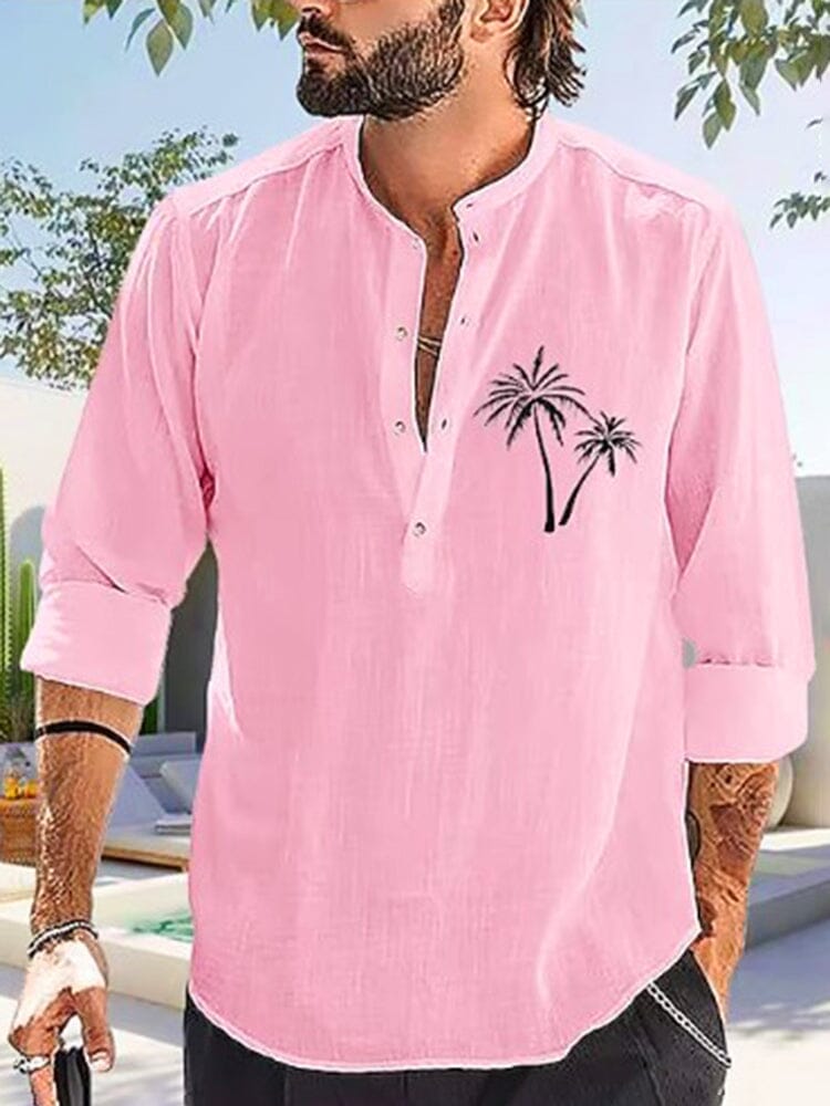 Cotton Linen Style Long Sleeve Shirt Shirts coofandystore Pink M 