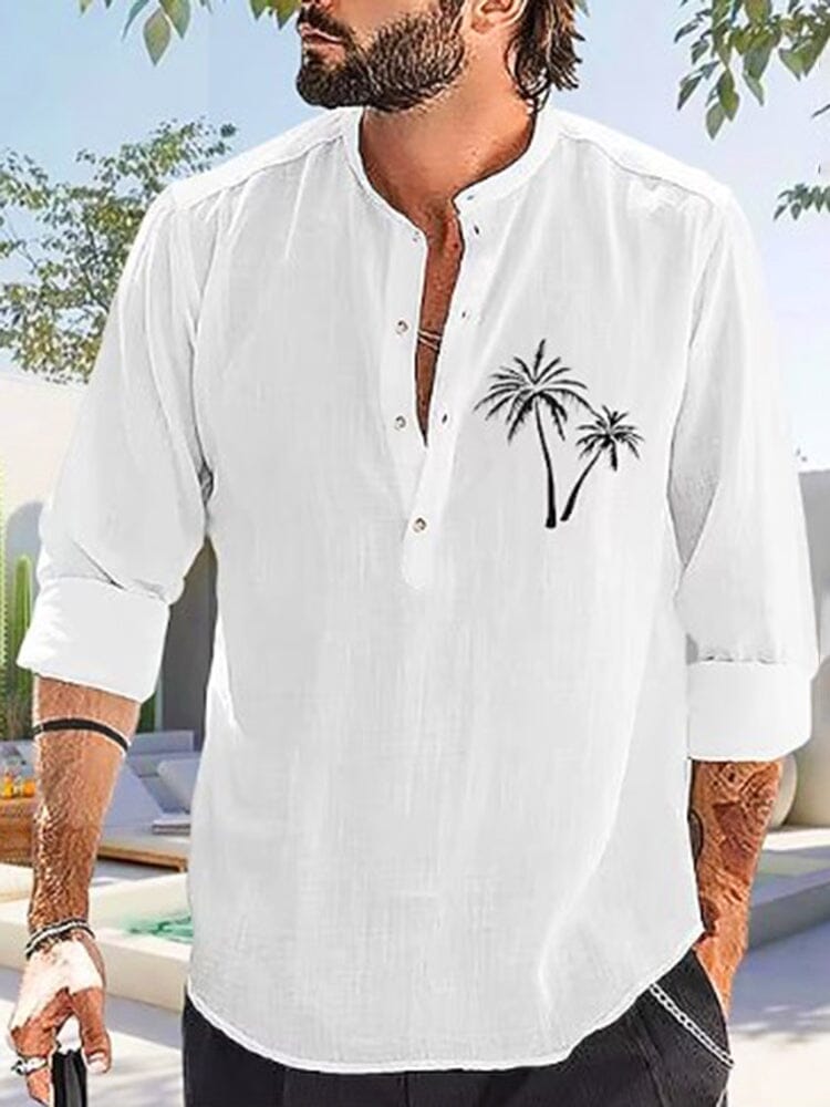 Cotton Linen Style Long Sleeve Shirt Shirts coofandystore White M 