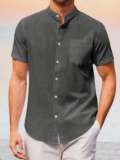 Cozy Stand Collar Cotton Linen Shirt Shirts coofandystore Dark Grey S 