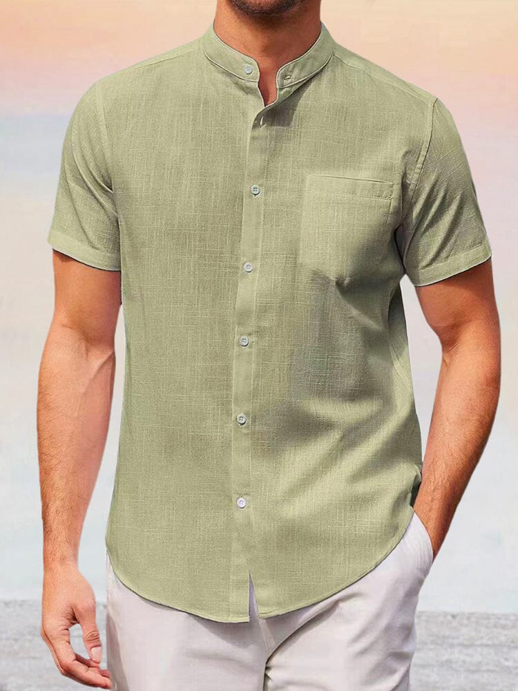 Cozy Stand Collar Cotton Linen Shirt Shirts coofandystore Light Green S 