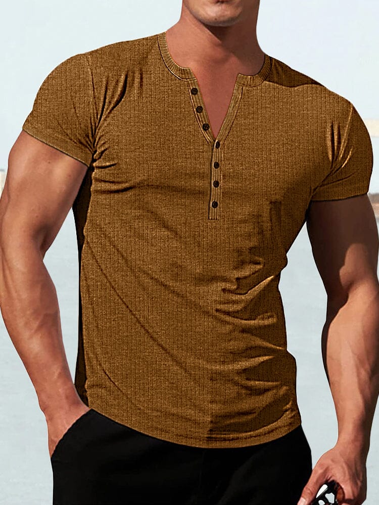 Classic Stretchy Slim Fit Button T-shirt T-Shirt coofandystore Brown S 