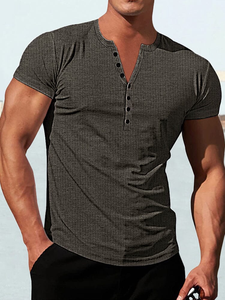 Classic Stretchy Slim Fit Button T-shirt T-Shirt coofandystore Dark Grey S 