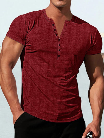 Classic Stretchy Slim Fit Button T-shirt T-Shirt coofandystore Wine Red S 