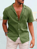 Cotton Linen Lapel Casual Shirt Shirts coofandystore Army Green S 
