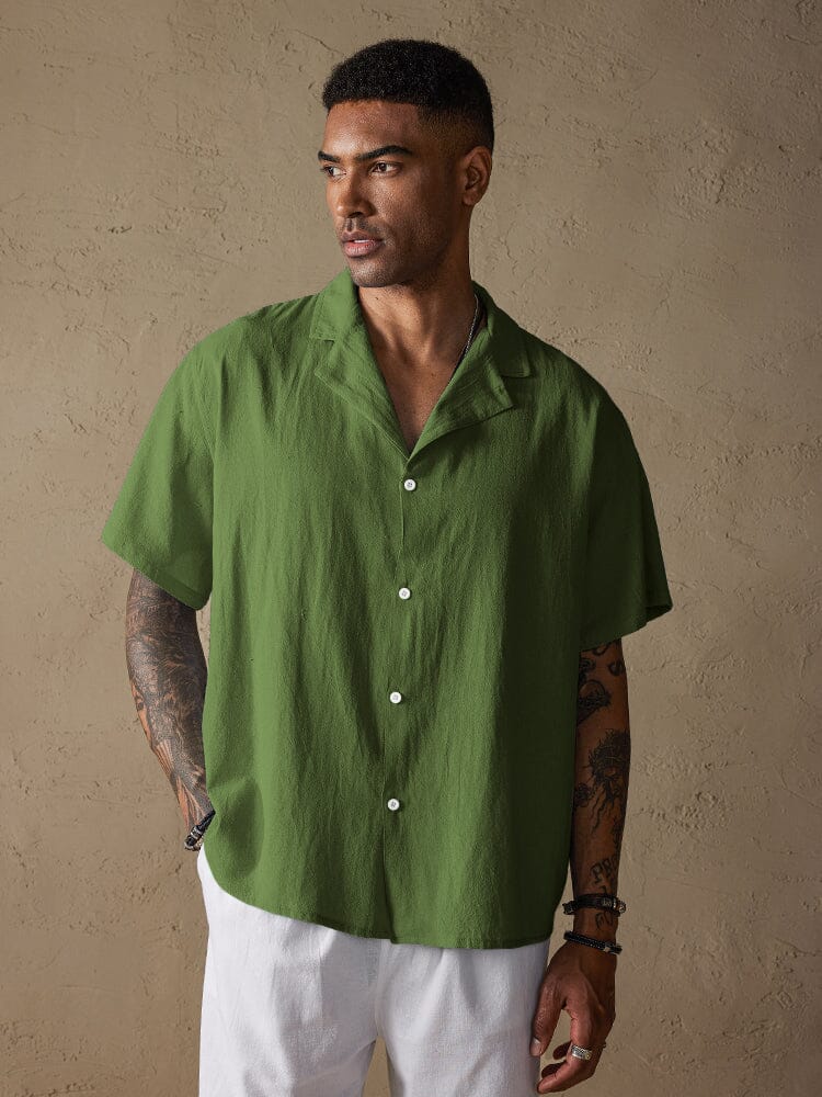 Casual Cotton Linen Lapel Shirt Shirts coofandystore Army Green S 