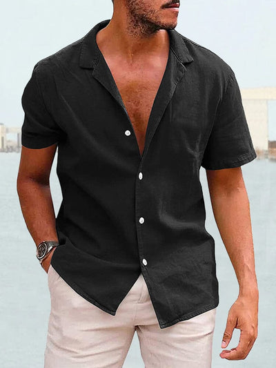 Cotton Linen Lapel Casual Shirt Shirts coofandystore Black S 