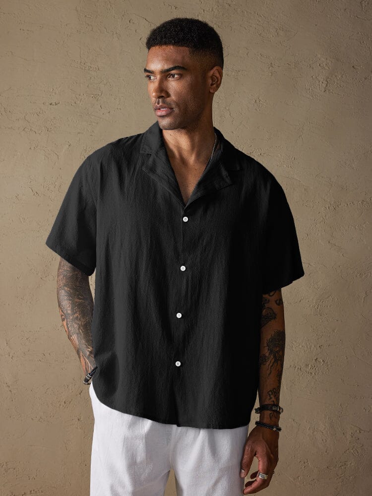 Casual Cotton Linen Lapel Shirt Shirts coofandystore Black S 