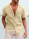 Cotton Linen Lapel Casual Shirt Shirts coofandystore Khaki S 