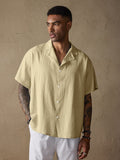 Casual Cotton Linen Lapel Shirt Shirts coofandystore Khaki S 