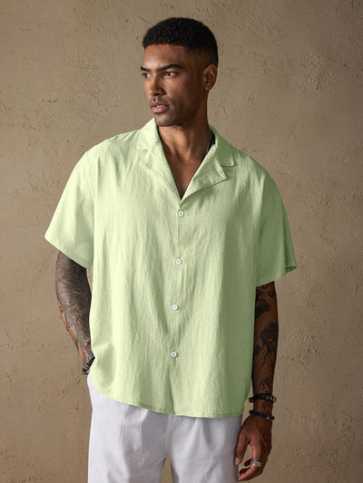 Casual Cotton Linen Lapel Shirt Shirts coofandystore Light Green S 