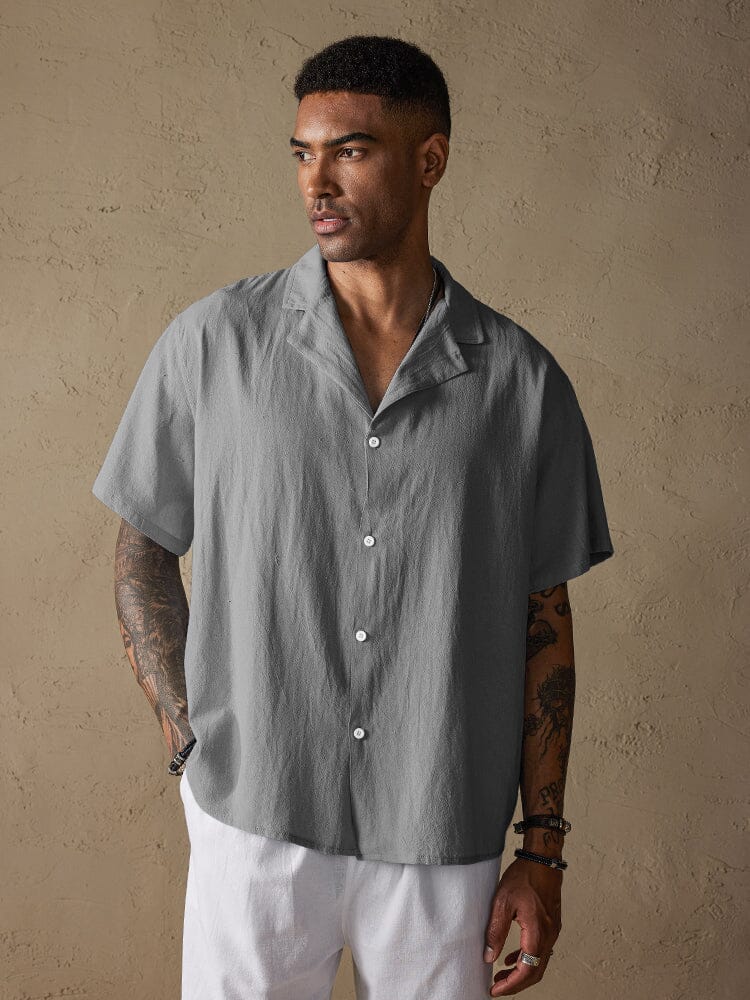 Casual Cotton Linen Lapel Shirt Shirts coofandystore Grey S 