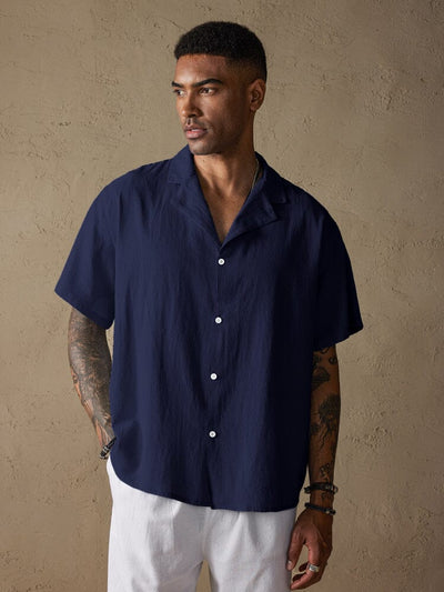 Casual Cotton Linen Lapel Shirt Shirts coofandystore Navy Blue S 