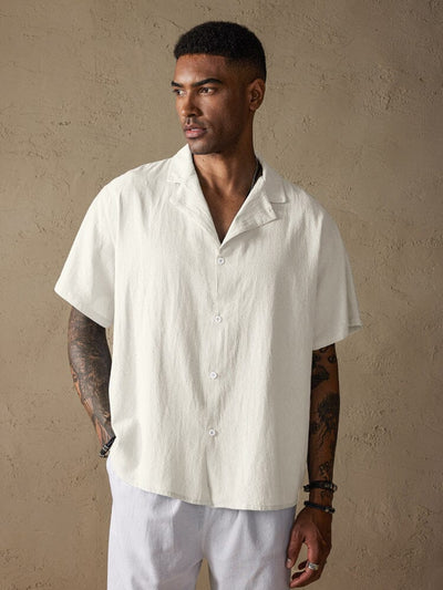 Casual Cotton Linen Lapel Shirt Shirts coofandystore White S 