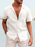 Cotton Linen Lapel Casual Shirt Shirts coofandystore White S 