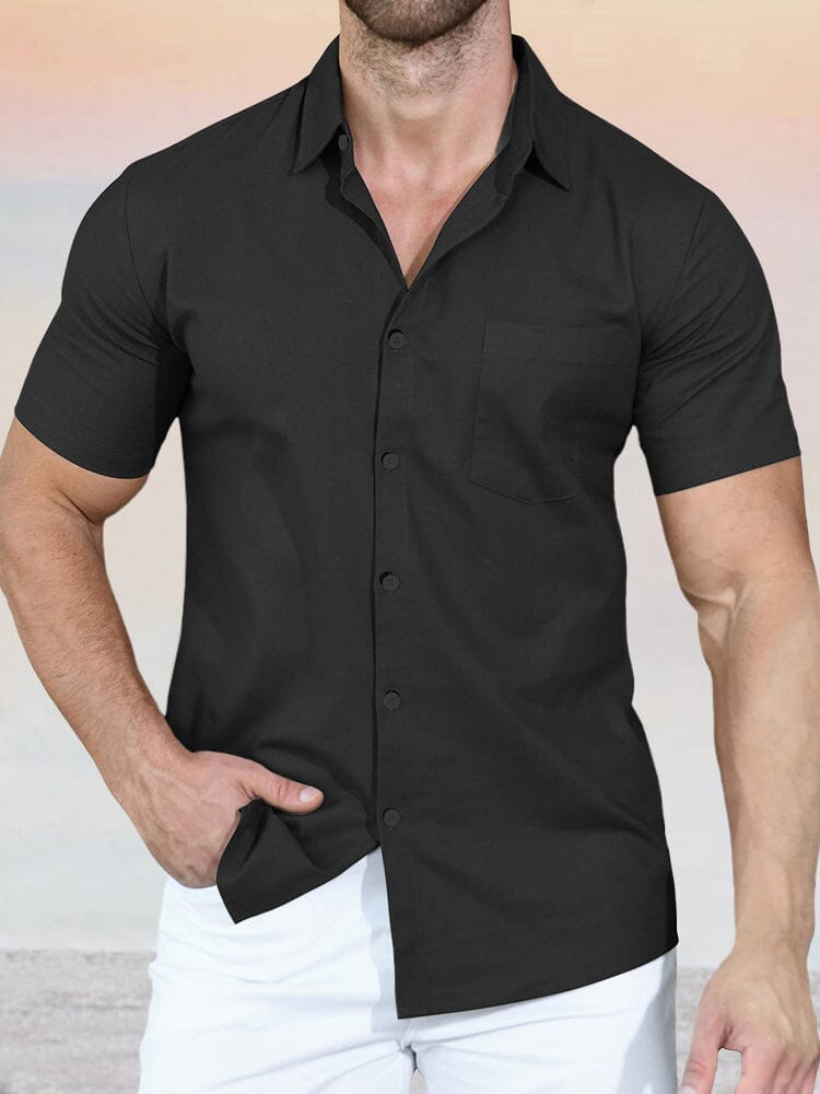 Classic Solid Short Sleeve Shirt Shirts coofandystore Black S 
