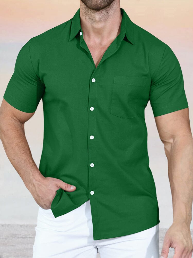 Classic Solid Short Sleeve Shirt Shirts coofandystore Green S 