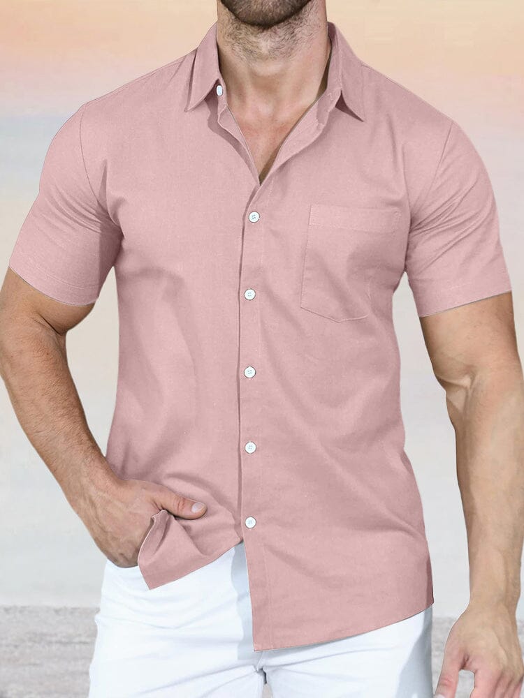 Classic Solid Short Sleeve Shirt Shirts coofandystore Pink S 