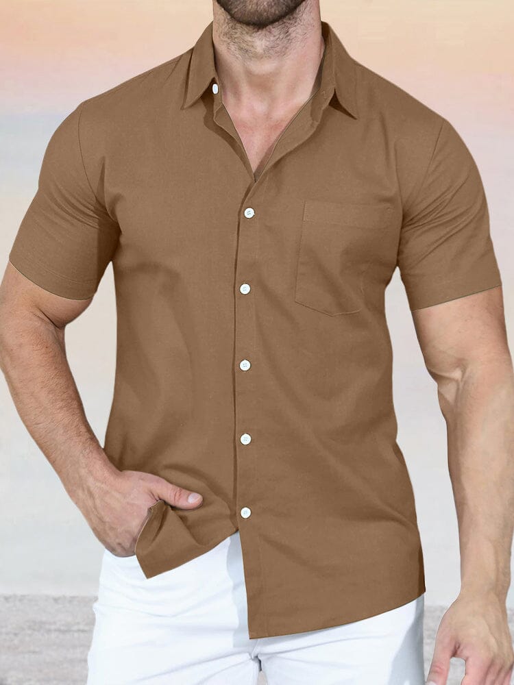 Classic Solid Short Sleeve Shirt Shirts coofandystore Camel S 