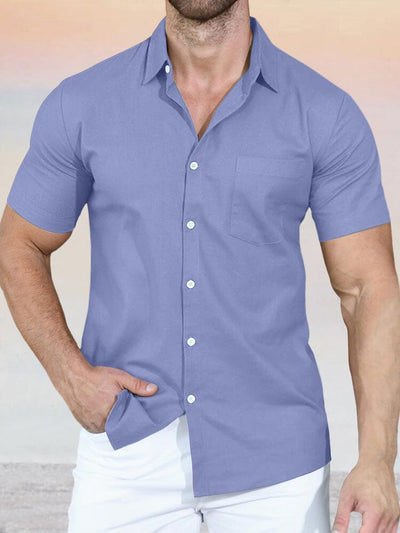 Classic Solid Short Sleeve Shirt Shirts coofandystore Sky Blue S 