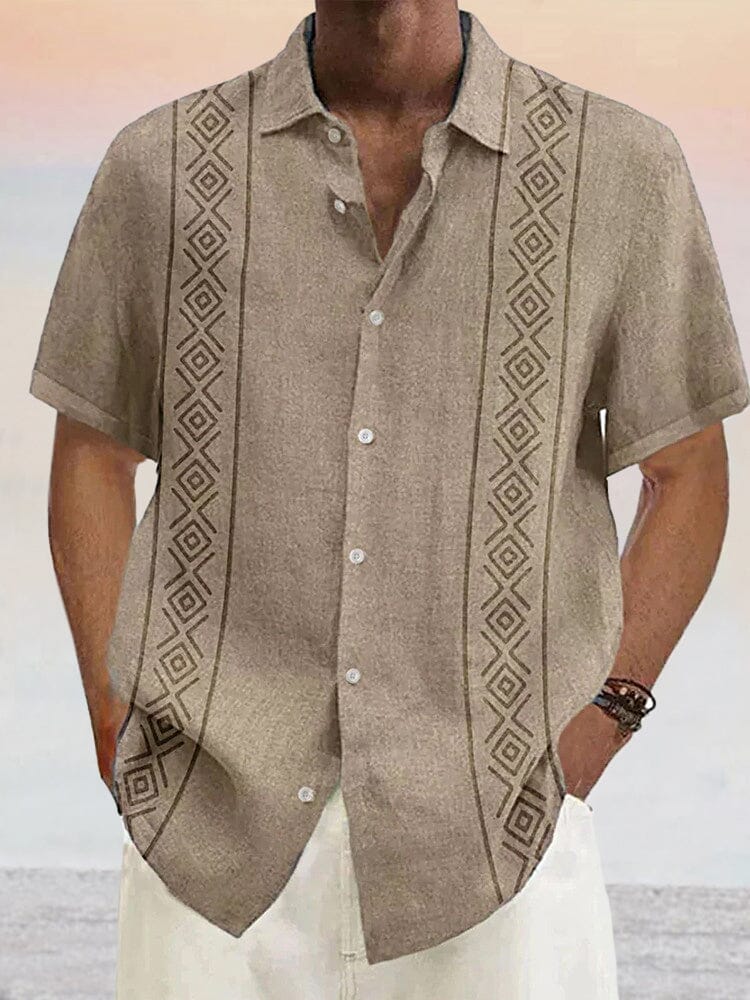 Stylish Casual Printed Short Sleeves Shirt Shirts coofandystore Khaki S 